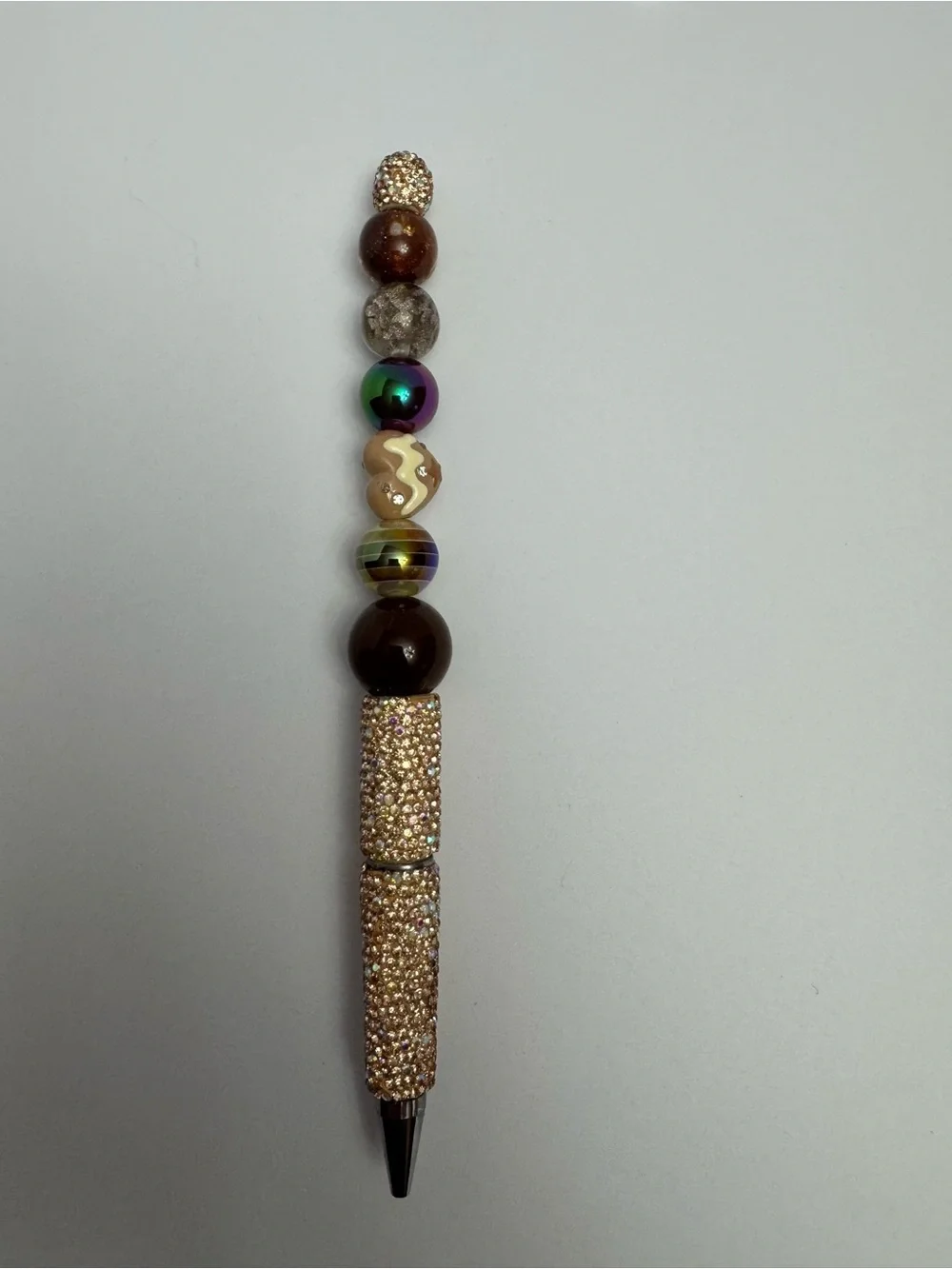 Beaded Crystal Accent Ballpoint Pen in Brown and Iridescent Colors